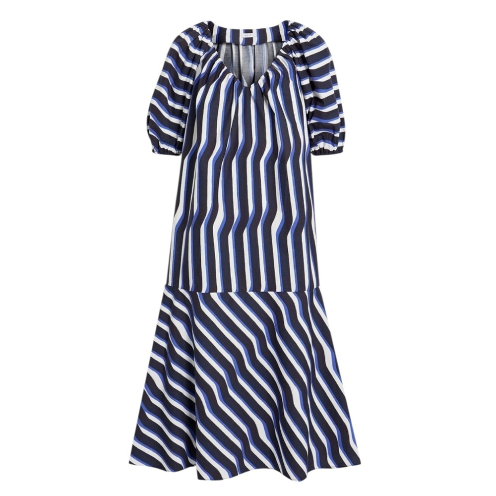 Nwt $345 Iris & Ink Esme Striped Organic Cotton-Poplin Midi Dress Us 6 Loose Fit